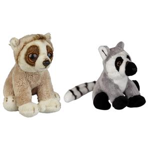 Bosdieren zachte pluche knuffels 2x stuks - ringstaart Maki aapje en Luiaard van 15 cm -