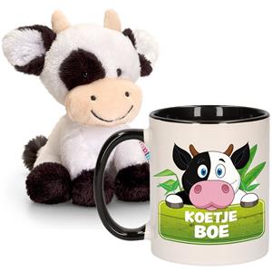 Keel Toys Cadeau set kind - Koeien knuffel 14 cm en Drinkbeker/mok Koe 300 ml -