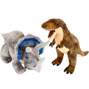 Wild Republic Setje van 2x dinosaurus knuffels T-rex en Triceratops van 25 cm -