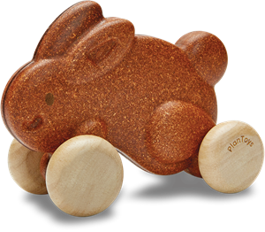Plan Toys houten konijn op wielen - bruin
