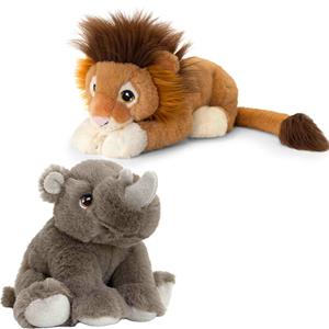 Keel Toys Pluche knuffels neushoorn en leeuw safari vriendjes 25 cm -