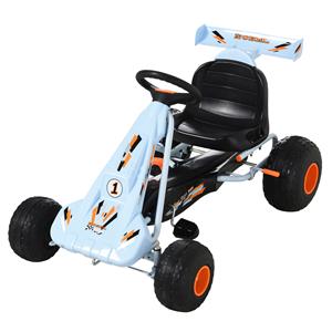 HOMCOM Go Kart Kinderfahrzeug Tretauto mit Pedal Bremsen kettcar Gokart mit Verstellbarem Sitz Kinderspielzeug ab 3 Jahre Stahl Hellblau