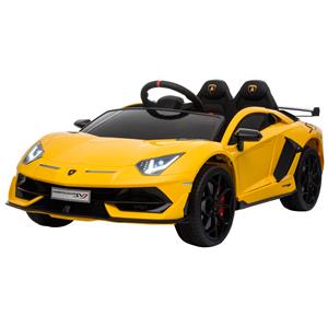 HOMCOM Elektroauto für Kinder Lamborghini SVJ lizenziert Kinderfahrzeug Kinderauto für 3-8 Jahre mit Fernsteuerung MP3/USB Licht Musik Metall Gelb