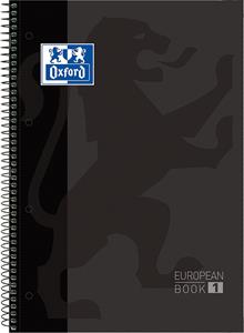 Oxford School Classic Europeanbook spiraalblok, ft A4+, 160 bladzijden, geruit 5 mm, zwart