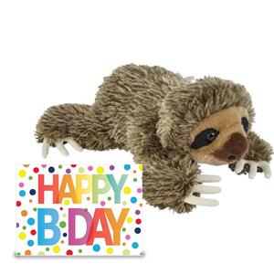 Verjaardag cadeau luiaard 25 cm met Happy Birthday wenskaart -