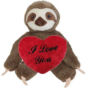 Valentijn Love cadeau set - Knuffel Luiaard met rood Love you hartje 10 cm -