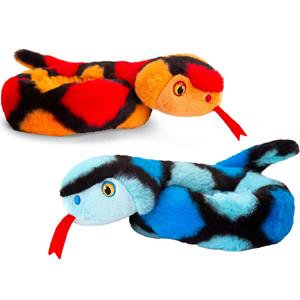 Pluche knuffel dieren kleine opgerolde slangen rood en blauw 65 cm -