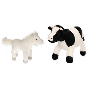 Cornelissen Pluche knuffel boerderijdieren set Koe en Paard van 20 cm -