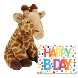 Ravensden Verjaardag cadeau giraffe 23 cm met Happy Birthday wenskaart -