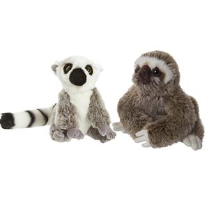 Nature Planet Apen serie zachte pluche knuffels 2x stuks - Maki aap en Luiaard van 18 cm -