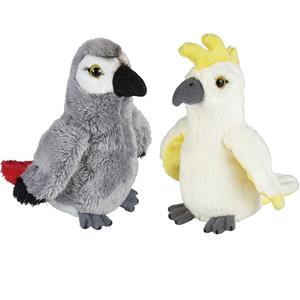 Ravensden Tropische vogels pluche knuffels 2x stuks - Kaketoe en Papegaai van 15 cm -