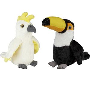 Ravensden Tropische vogels pluche knuffels 2x stuks - Kaketoe en Toekan van 15 cm -