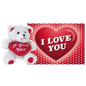 Dino Puppets Pluche knuffel Valentijn I Love You beertje 20 cm met hartjes wenskaart -