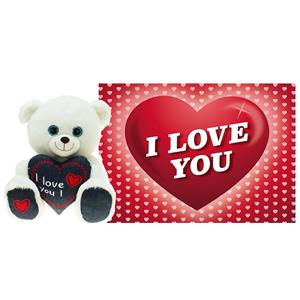 Heunec Pluche knuffel Valentijn I Love You beertje 25cm met hartjes wenskaart -