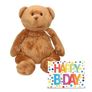 Happy Horse Verjaardag cadeau knuffelbeer 32 cm met Happy Birthday wenskaart -