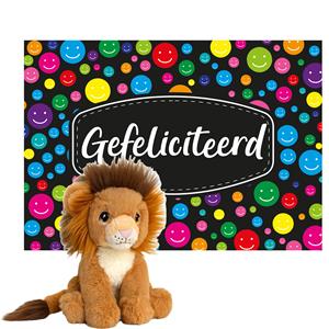 Keel toys - Cadeaukaart Gefeliciteerd met knuffeldier leeuw 18 cm - Knuffeldier