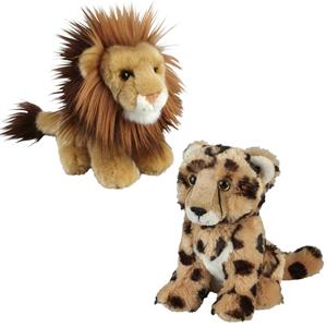 Knuffeldieren set leeuw en cheetah luipaard pluche knuffels 18 cm -