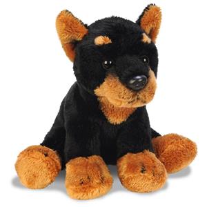 Suki Gifts Pluche zwart/bruine doberman honden knuffel 13 cm speelgoed -