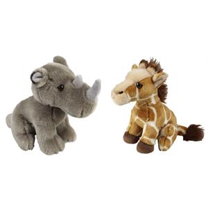 Knuffeldieren set giraffe en neushoorn pluche knuffels 18 cm -