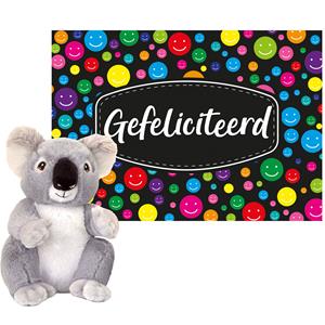  Cadeaukaart Gefeliciteerd met knuffeldier koala 26 cm -