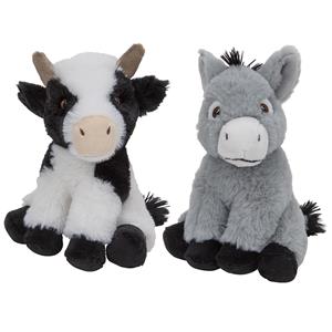 Nature Planet Pluche boerderijdieren knuffels Koe en Ezel setje van 19 en 16 cm -