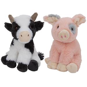 Nature Planet Pluche boerderijdieren knuffels Koe en Varken setje van 19 en 18 cm -