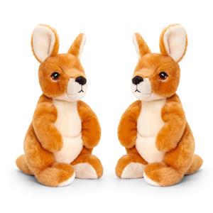 Keel Toys Pluche knuffel dier wallaby kangoeroe - 2x - bruin - 20 cm -