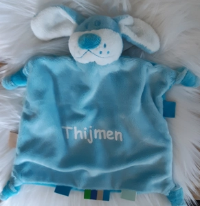 Geboortexpress.nl Superzacht knuffeldoekje hond (met naam) blauw