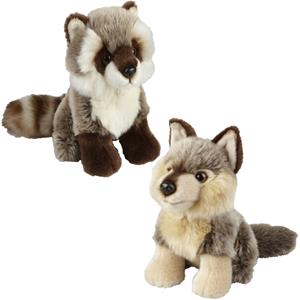 Ravensden Knuffeldieren set wolf en wasbeer pluche knuffels 18 cm -