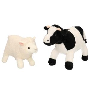 Cornelissen Pluche knuffel boerderijdieren set Koe en Schaap/lammetje van 22 cm -