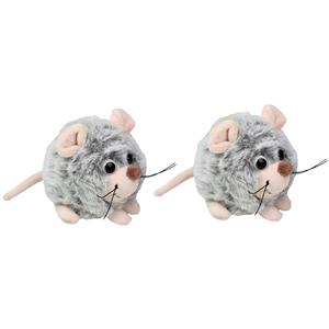 pluche muis knuffeldier - 2x - grijs - lopend - 9 cm -