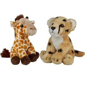Safari dieren serie pluche knuffels 2x stuks - Cheetah en Giraffe van 15 cm -