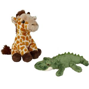 Safari dieren serie pluche knuffels 2x stuks - Krokodil en Giraffe van 15 cm -