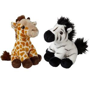 Safari dieren serie pluche knuffels 2x stuks - Zebra en Giraffe van 15 cm -