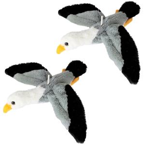 Inware pluche zeemeeuw knuffeldier - 2x - grijs/wit/zwart - vliegend - 25 cm -