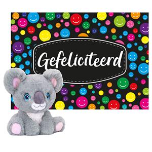  Cadeaukaart Gefeliciteerd met knuffeldier koala 16 cm -