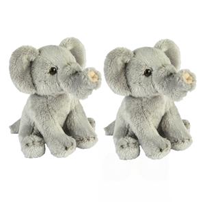 Ravensden Set van 2x stuks pluche grijze olifant knuffel 15 cm speelgoed -