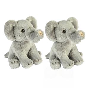Ravensden Set van 2x stuks pluche grijze olifant knuffel 15 cm speelgoed -