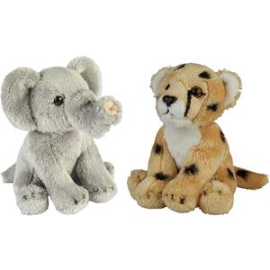 Ravensden Safari dieren serie pluche knuffels 2x stuks - Olifant en Cheetah van 15 cm -