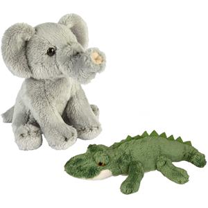 Ravensden Safari dieren serie pluche knuffels 2x stuks - Olifant en Krokodil van 15 cm -