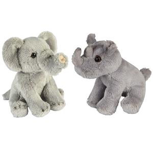 Ravensden Safari dieren serie pluche knuffels 2x stuks - Olifant en Neushoorn van 15 cm -