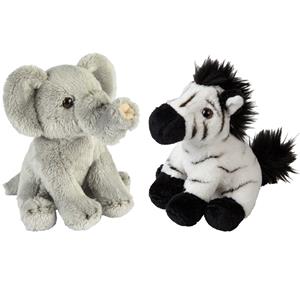 Ravensden Safari dieren serie pluche knuffels 2x stuks - Olifant en Zebra van 15 cm -