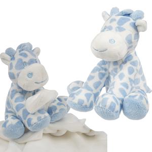 giraffe baby geboren knuffels set - tuttel doekje en knuffeltje - blauw/wit -