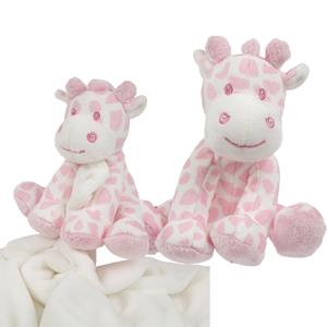 giraffe baby geboren knuffels set - tuttel doekje en knuffeltje - roze/wit -