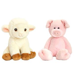 Keel Toys Pluche knuffels lammetje en varken boerderij vriendjes 25 cm -