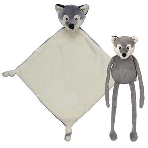 Nature Planet Pluche dieren setje Wolf knuffel van 33 cm en tutteldoekje cm -