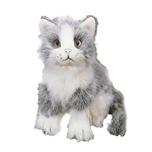 Merkloos Pluche grijs/witte kat zittend 20 cm -