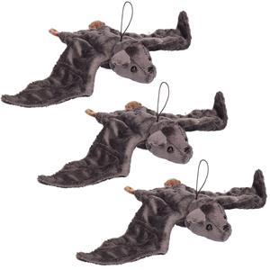 Set van 3x stuks pluche vliegende vleermuis knuffel grijs 36 cm -