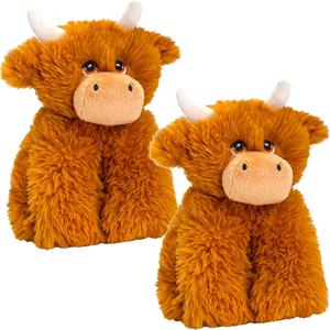 Keel Toys pluche Schotse hooglander koe met hoorns knuffeldier - 2x - bruin - zittend - 20 cm -