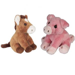 Ravensden Boerderij dieren zachte pluche knuffels 2x stuks - Varken en Paard van 15 cm -